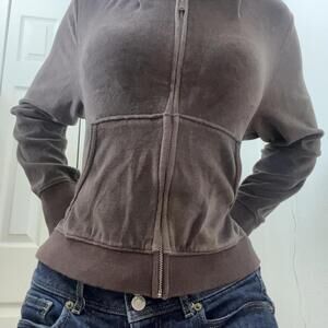 brown velour hoodie zip up